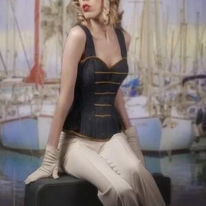 CORSET STORY‎ Denim Shoulder Strap Waist Reduction Corset Top 30” Whimsigoth